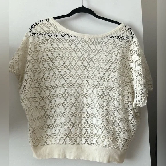 FREE PEOPLE KNIT CROCHET BOHEMIAN STYLE SHORT SLEEVE PULL OVER MEDIUM - Picture 8 of 9